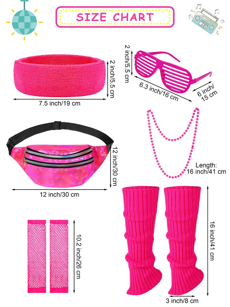 SOMSOC 13 Pieces Kids 80s Costume Accessories Set Girl's 80s Cosplay T-shirt Tutu Outfit Headband Necklace Gloves Leg Warmer - Image 3